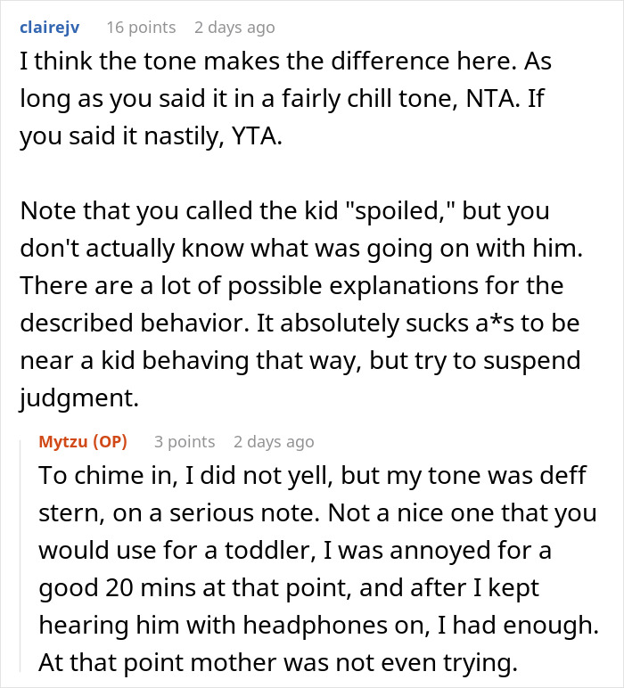 Online discussion about man telling disruptive kid on plane to shut up, upsetting the mom, and potential trauma debate.