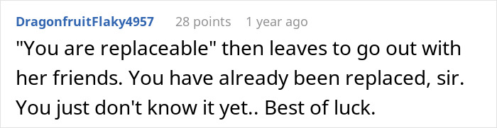 Comment text on a white background about a woman so mad at her husband she misses calls from the hospital after their argument.