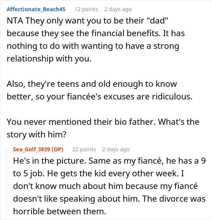 Reddit user discusses refusing to be a step-father to fianc&eacute;e&rsquo;s children due to concerns about financial expectations.