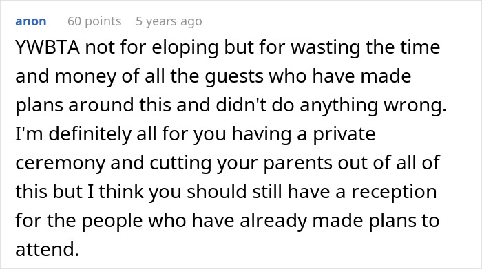 Screenshot of an online comment discussing a couple&rsquo;s wedding sabotage and the impact on guests and plans.