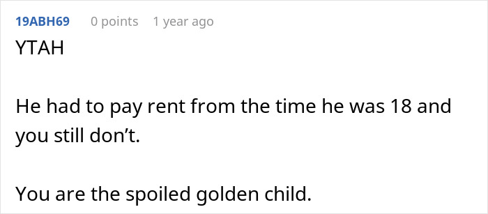Screenshot of an online comment calling out controlling behavior related to the golden child in a sibling dispute.