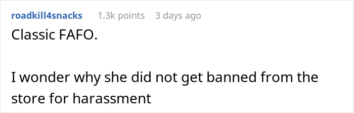 Comment on social media post discussing shopper accused of service dog fraud and a heated confrontation followed by apology.