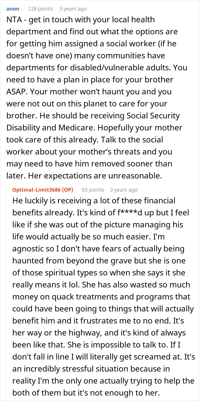 Online discussion about challenges and advice on managing care and refusing living with disabled sibling responsibilities. Online discussion about challenges and advice on managing care and refusing living with disabled sibling responsibilities.