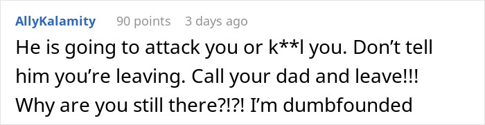 Comment warning about potential danger involving boyfriend destroying girlfriend&rsquo;s grandma&rsquo;s jewelry box, urging to leave immediately.