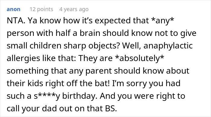 Comment discussing teen telling dad would&rsquo;ve remembered if he cared after cake fail and parenting responsibility.