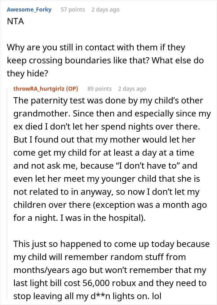 Conversation about nosy mother crossing a line with ancestry and paternity tests causing family boundary issues. Conversation about nosy mother crossing a line with ancestry and paternity tests causing family boundary issues.