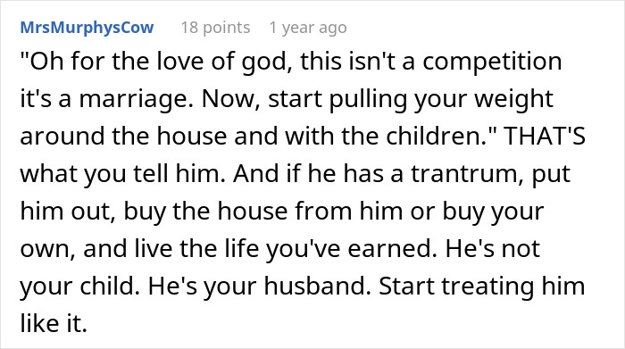 Comment discussing marriage dynamics and advice on preventing husbands from feeling emasculated when wives earn more money.