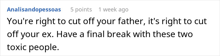 Comment about a man siding with his daughter&rsquo;s cheating ex during divorce, labeling him the son he always wanted.