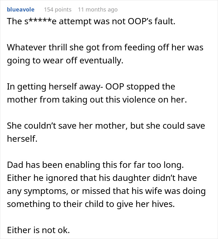 Online forum text discussing parents lied about food allergies, leading to daughter's no contact decision and family conflict.
