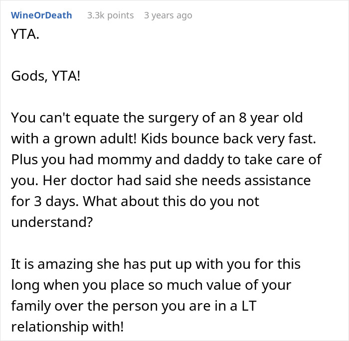 Comment discussing drama and emotions after boyfriend organizes a surprise family visit before girlfriend&rsquo;s surgery planned.