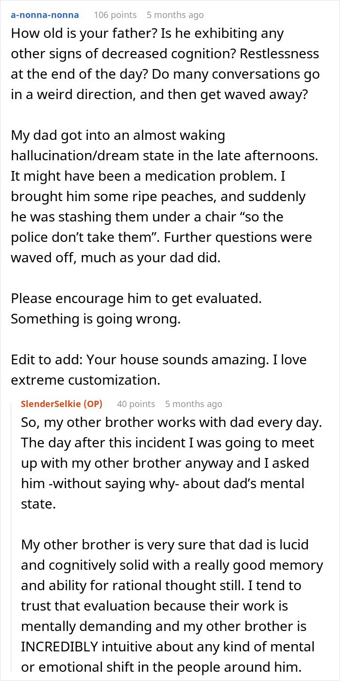 Reddit discussion about dad upset and worried daughter&rsquo;s home with concerns about dad&rsquo;s mental state and behavior.
