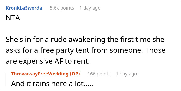 Reddit comments discussing a bride&rsquo;s reality check when trying to throw an elaborate wedding without spending money.