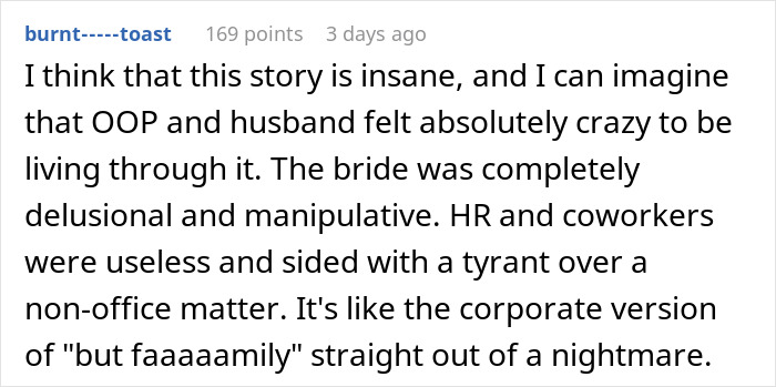 Commenter shares opinion on woman refusing to film husband&rsquo;s coworker&rsquo;s wedding for free, calling situation insane.