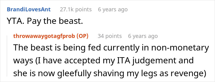 Screenshot of an online conversation about a man regretting mocking his girlfriend&rsquo;s long beauty routine involving shaving and makeup.