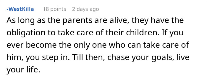 Comment text about parents' obligation to care for autistic and epileptic siblings despite challenges and neglect.