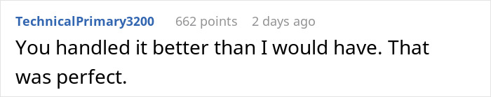 Comment praising someone for handling a nosy neighbor shaming a couple for their big home without kids.