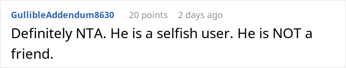 Comment on a thread about a friend who ate everything they owned, discussing selfish behavior and friendship boundaries. Comment on a thread about a friend who ate everything they owned, discussing selfish behavior and friendship boundaries.