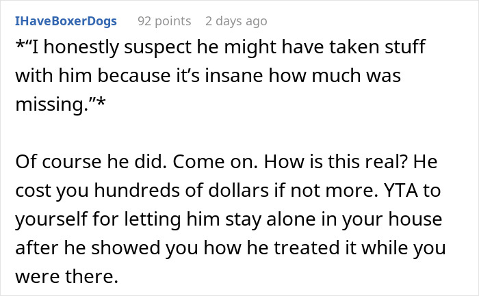 Reddit comment about a friend who ate everything owned, discussing frustration and the cost involved in the situation. Reddit comment about a friend who ate everything owned, discussing frustration and the cost involved in the situation.