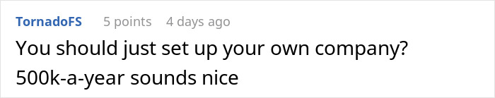 Comment on a forum discussing easily replaceable employee lost big client and business advice on earning 500k a year.