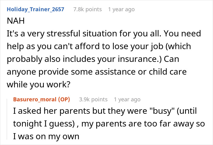Excerpt from an online discussion about a man snapping at his pregnant bedridden wife for being needy during his work meeting.