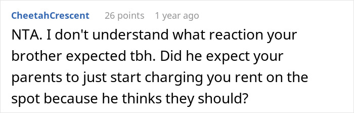 Reddit comment discussing a woman calling out her brother for being controlling about family expectations.