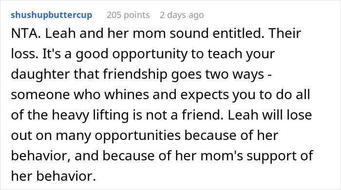 Comment discussing drama between moms after 12-year-old ruins friend&rsquo;s birthday for being boring and demands to go home.