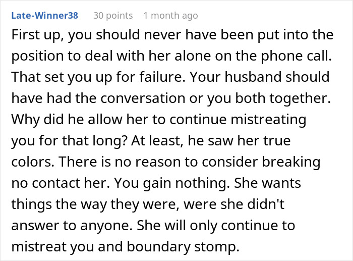 Screenshot of online advice discussing a new mom confronting her mother-in-law&rsquo;s unhinged behavior and mistreatment.