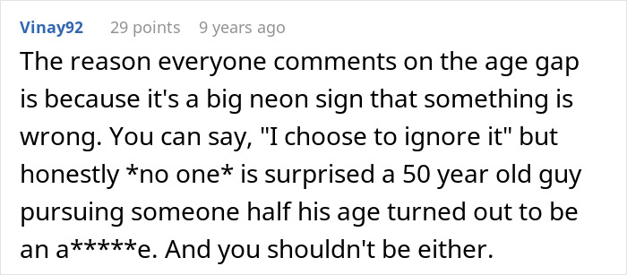 Screenshot of a Reddit comment discussing the age gap dynamics between a woman and her boyfriend&rsquo;s grown son.