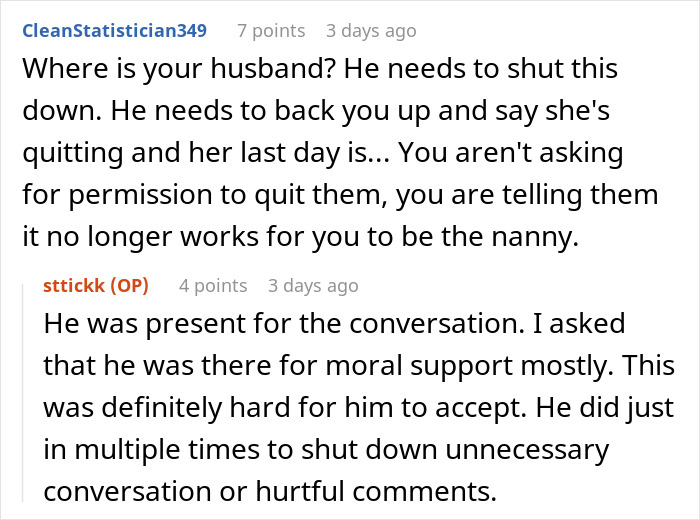 Comments discussing parental guilt-tripping after daughter-in-law refuses to be cheap babysitter.