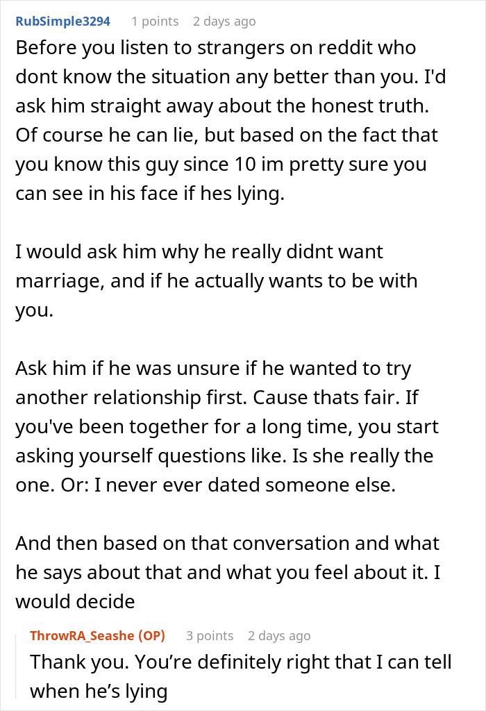 Reddit user discusses a man proposing two months after breakup and revealing true colors when refused.