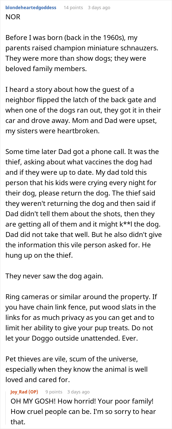 Elderly lady allegedly plans to steal neighbor&rsquo;s dog, causing shock and concern for the dog owner&rsquo;s safety.