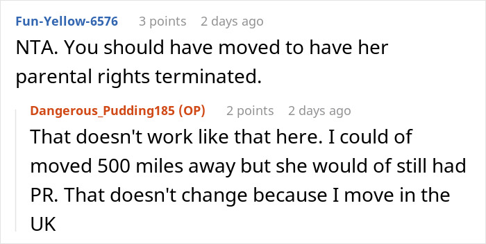 Screenshot of an online discussion about mom abandoning kids with 23-year-old sister and issues with parental rights in the UK.