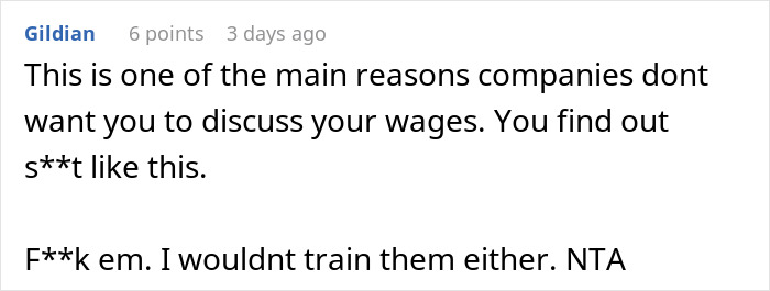 Screenshot of a forum comment discussing company claims about affordability of raises and giving a new hire a $15K higher salary.