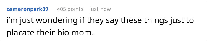 Comment expressing doubt about stepkids saying hurtful things to please their biological mom during visits.