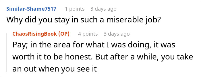 Screenshot of a Reddit conversation about a woman taking revenge on a bakery manager, the perfect icing on the cake.