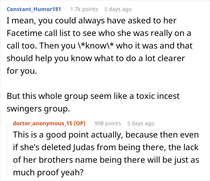 Reddit conversation discussing a guy finding out his ex-wife cheated with his best man and fears for his girlfriend.