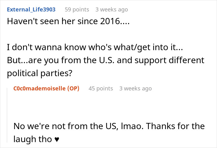 Screenshot of a text conversation discussing being blocked on Instagram after a sibling cut off contact for a decade.