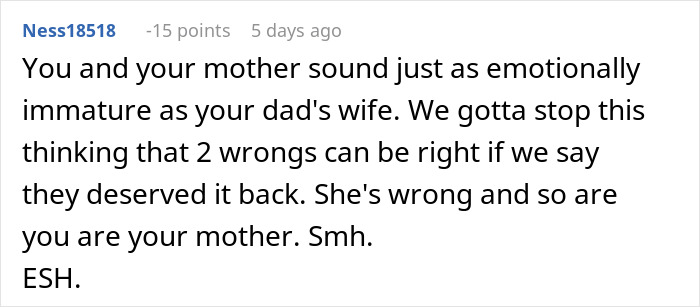 Online comment criticizing a teen&rsquo;s stepmom for hypocrisy after being called out publicly for lies.