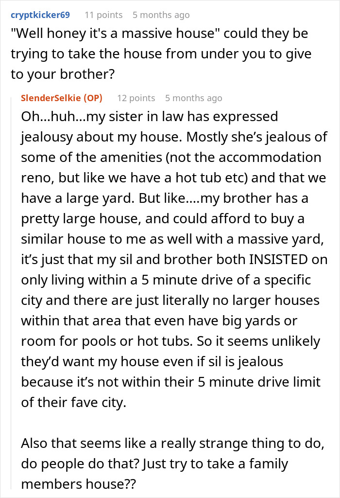 Dad upset about daughter&rsquo;s home discussing jealousy and concerns over house and yard size in family conflict conversation.