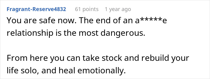 Screenshot of a Reddit comment discussing emotional healing after relationship issues involving a stolen tea set and family drama.