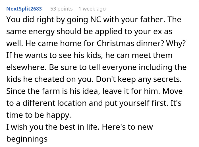 Alt text: Online comment discussing a man siding with daughter&rsquo;s cheating ex during divorce and calling him the son he always wanted.