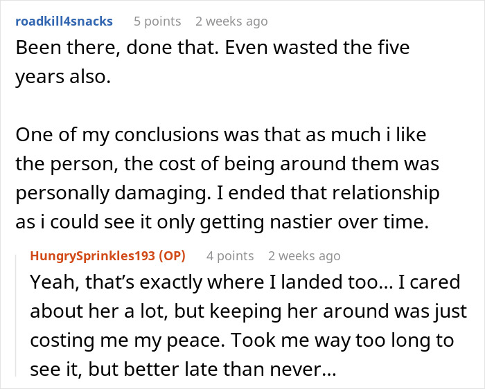 Screenshot of a Reddit conversation discussing emotional impact and rejection in a friendship involving a bestie dating another girl.