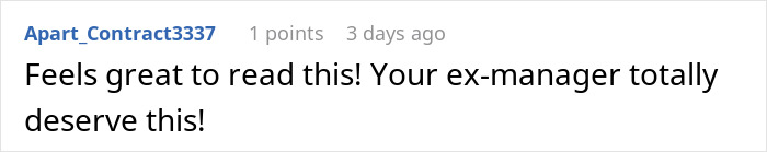 Screenshot of a forum comment praising a message about an easily replaceable employee who lost a big client.