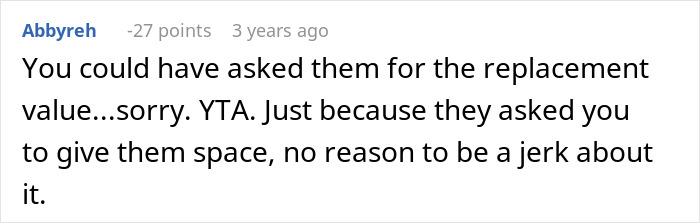 Screenshot of an online comment discussing parents kicking out daughter to move into her remodeled room, highlighting conflict.
