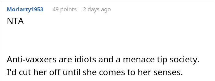 Screenshot of online comment calling anti-vaxxers idiots and a menace during fallout over unvaccinated children.