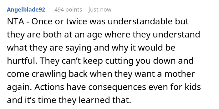 Screenshot of a Reddit comment discussing how stepkids turn cruel and refuse to call their stepmom mom anymore.