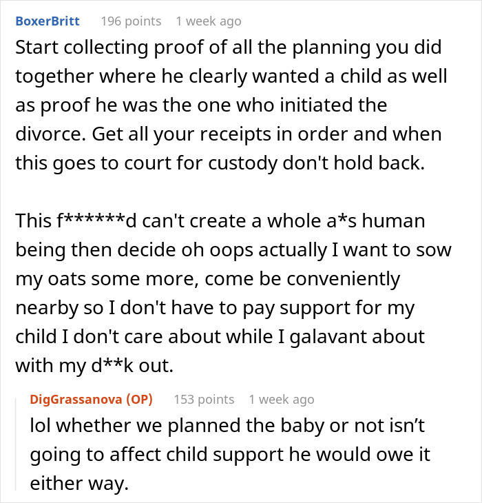 Screenshot of an online discussion about a heartless ex furious with pregnant wife wanting to move back home after breakup. Screenshot of an online discussion about a heartless ex furious with pregnant wife wanting to move back home after breakup.