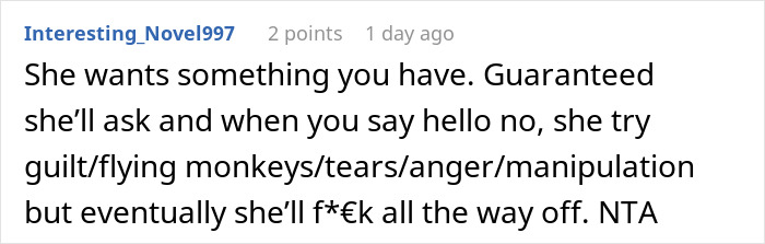 Screenshot of a Reddit comment discussing emotional manipulation in a family conflict, highlighting anger and guilt tactics.