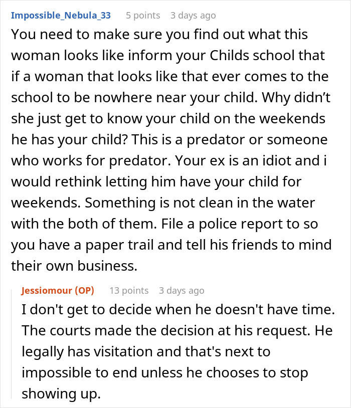 Reddit comments discussing a woman tired of being treated as stranger danger to her future stepkid and ending engagement.
