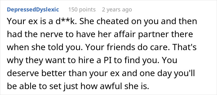 Comment about man learning fianc&eacute;e loves her friend, describing feelings of betrayal and relationship issues.